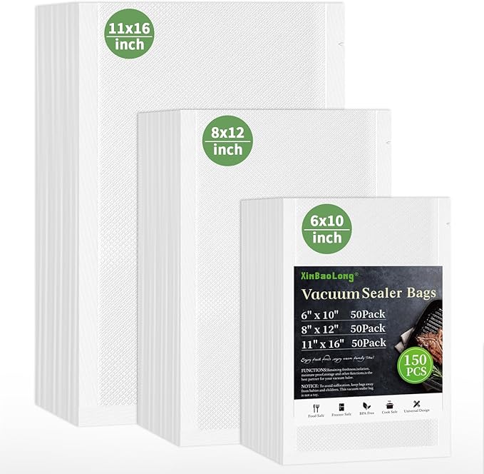 Vacuum Sealer Bags For Food-150 Quart 11"x16"and Quart 8"x12"and Pint 6"x10"-Commercial Grade BPA Free Bag-Durable Customized