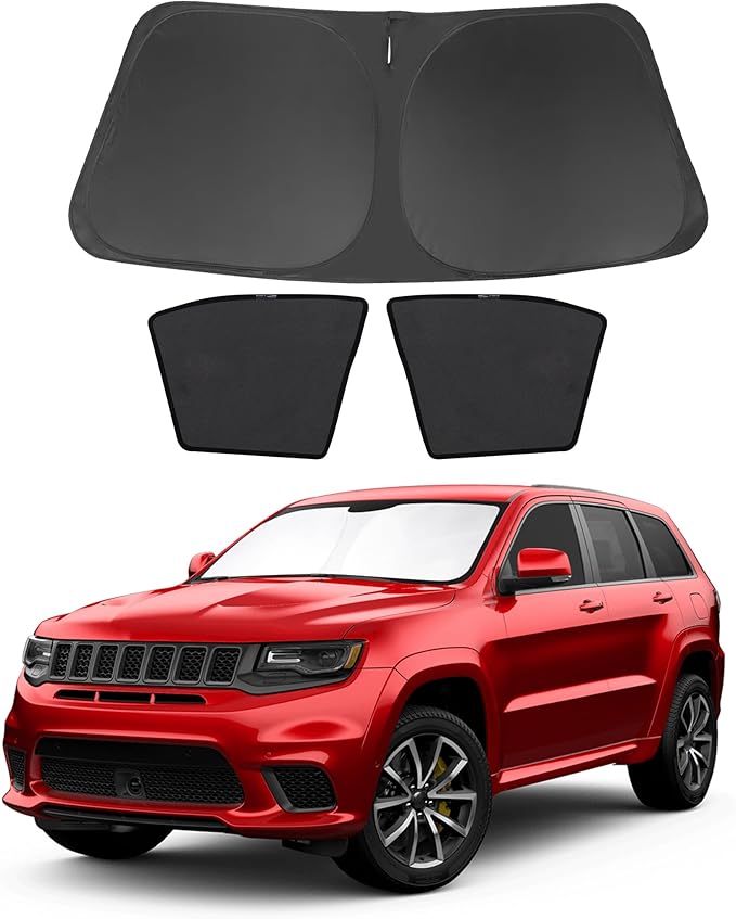3PCS Car Window Shades Front Windshield Sun Shade Foldable Window Shade Custom Fit for 2011-2019 Jeep Grand Cherokee Accessories Car Shades for Front Windows Anti-UV Rays Block Heat
