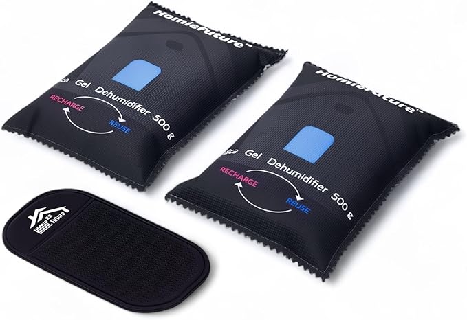 2 Pack 500g Car Dehumidifier Bags with Non-Slip Mat | Microwave Rechargeable Silica Gel | Absorb Moisture/Condensation | For 