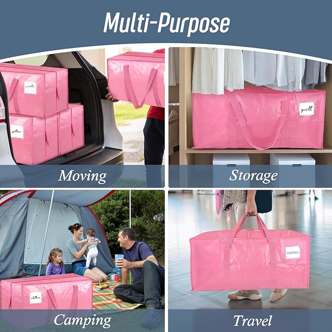12 Pack Extra Heavy Duty Large Moving Bags with Strong Zipper & Comfortable Handles, Sturdy & Durable Clothes Storage Bags To