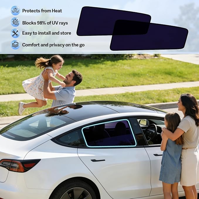 ZATOOTO Tesla Model 3 Car Window Shade for Baby, Bluish-Purple Static Cling Car Shades for Rear Window | Block Harsh Sunlight | UV Protection | Rear Window Sun Shade with Storage Bag | 2018-2025 |