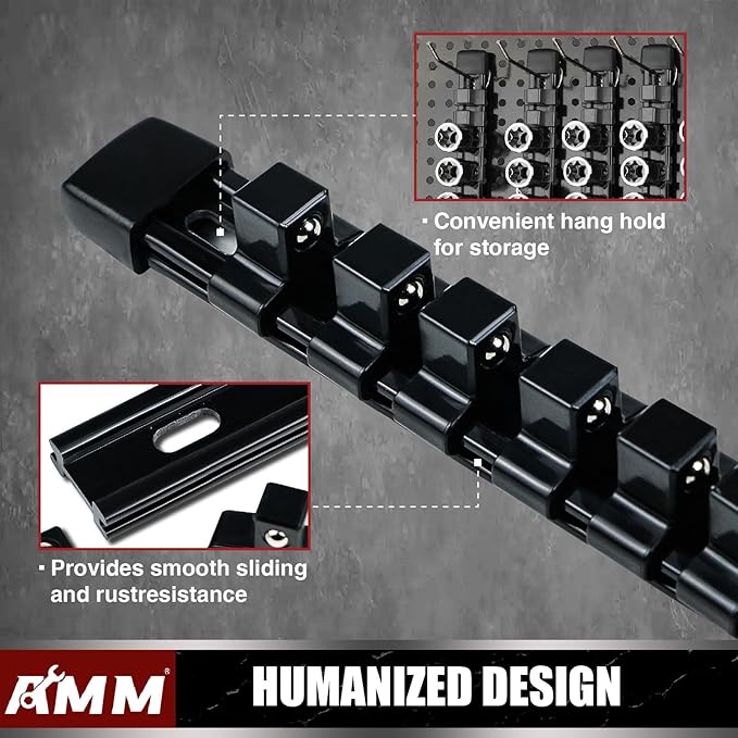 AMM 6-Piece Socket Organizer, 1/2 inch Drive ABS Tools Socket Holder,Heavy Duty Socket Racks, Premium Quality Socket Clip Rai