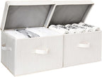StorageWorks Fabric Storage Bins with Lid, Decorative Storage Boxes for Shelves, Stackable Closet Organizer Basket with Handl