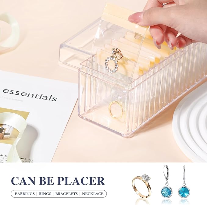 HOMEHIVE Acrylic Jewelry Box Organizer, Clear Jewelry Organizer Holder with 20 Portable Anti Tarnish Jewelry bags, Travel Jew