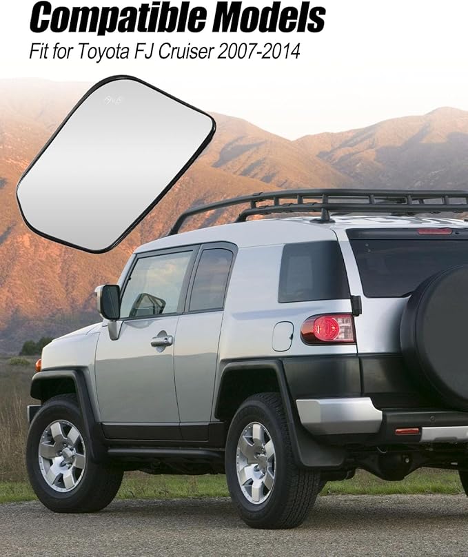 Driver Side Heated Mirror Glass Fit for Toyota FJ Cruiser 2007 2008 2009 2010 2011 2012 2013 2014, Left Rearview Mirror with Blind Spot and Backing Plate