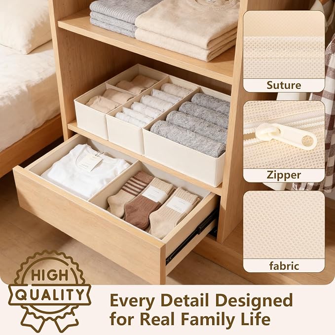 Drawer Organizer Clothes, 16 Pack Dresser Organizer Bins, Foldable Closet Organizers and Storage Fabric Dresser Bins, Shallow