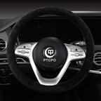 Soft Car Steering Wheel Cover for Sedan, SUV, Warm Luxury Velvet, Odorless, Universal, Anti Slip, Summer Winter, Black, Large