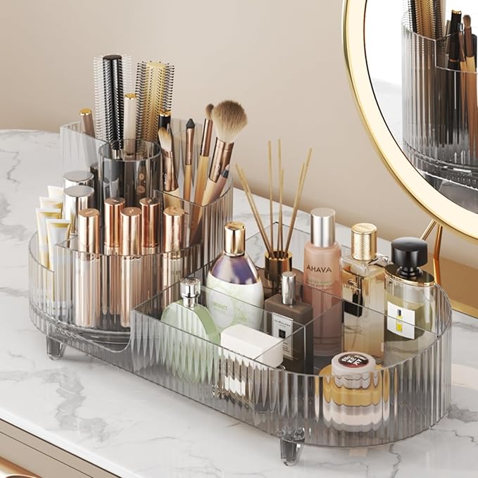 Booklov Roating Makeup Organizer for Vanity, Large Capacity Cosmetic Display Case, Clear Acrylic Countertop Beauty Storage Ho