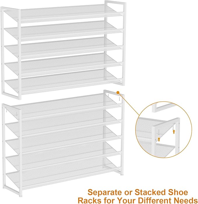 Large Shoe Rack 10 Tier Shoe Organizer, Heavy Duty Metal 5-Tier Stackable Shoe Storage Vertical Shoe Rack for Closet Front Do