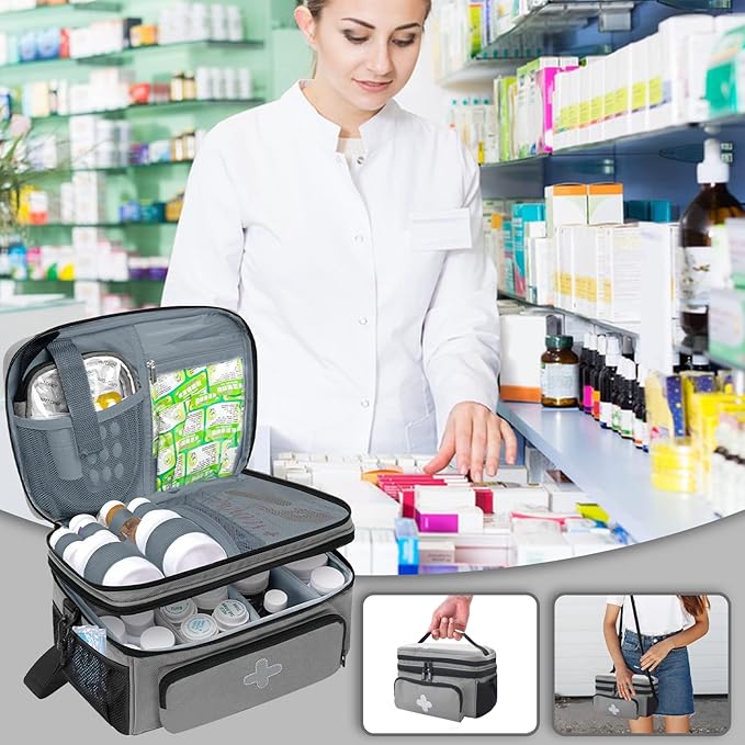 GDNasist Medicine Storage Bag, Medical Bag Pill Bottle Organizer for Emergency, Medicine Box Empty with Small Portable Pouch,