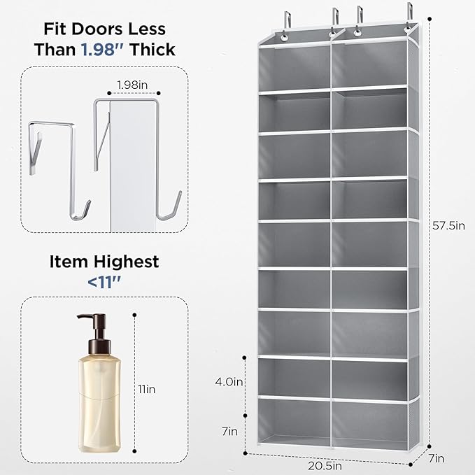 PureSpace 5-Tier Over The Door Organizer with 10 Side Mesh Pockets & Clear Windows, 80 lbs Weight Capacity Hanging Storage fo