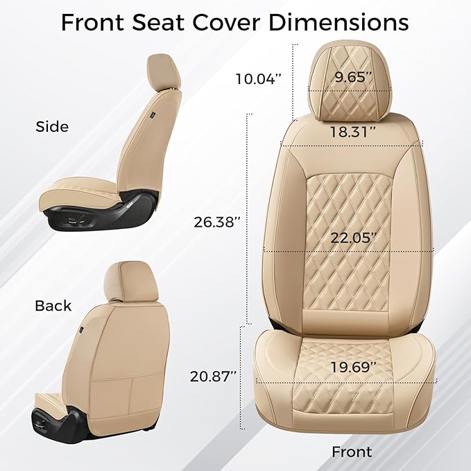 Huidasource Beige Front Seat Covers, Leather Car Seat Covers Front Seats, Driver Seat Cover Waterproof, Airbag Compatible, Un