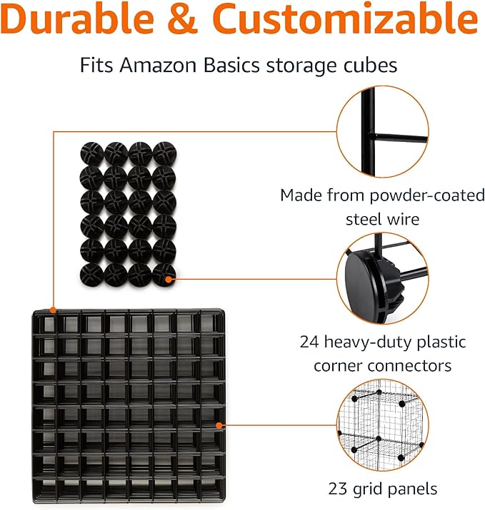Amazon Basics 6-Cube Wire Grid Stackable Storage Organizer, Metal Shelving Unit, No-Tool Assembly, 26"W x 38"H x 12.6"D, Blac