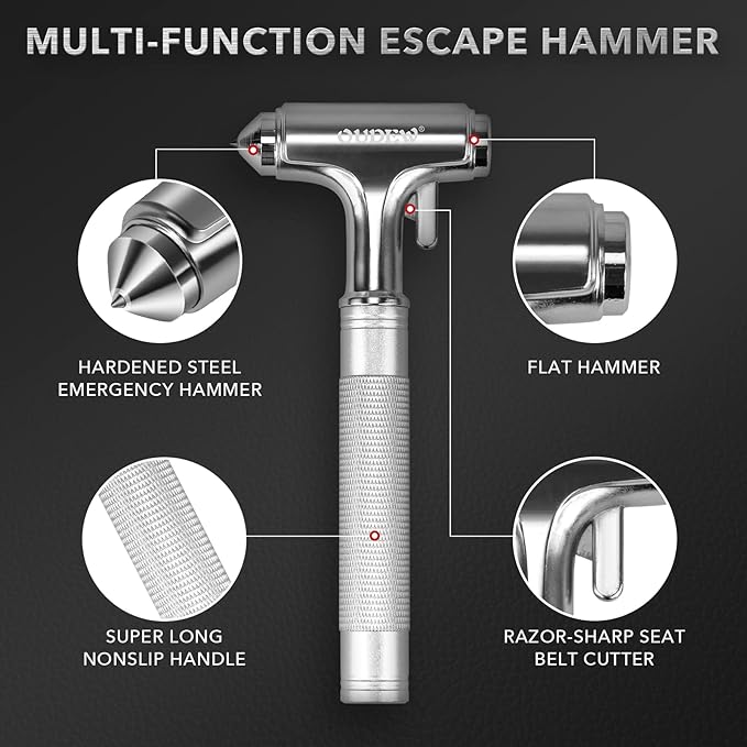 Car Safety Hammer, Car Glass Breaker with Seat Belt Cutter, Automotive Escape Tool, Metal Window Breaker, Emergecy Safety Ham