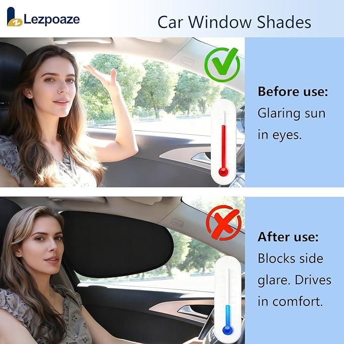4-Pack Car Window Shades, Static Cling Foldable Sun Shades, 99% UV & Glare Blocker. Semi-Coverage Design for Unobstructed View, Universal Fit for Most Cars, SUVs, Minivans — Perfect for Road Trips.