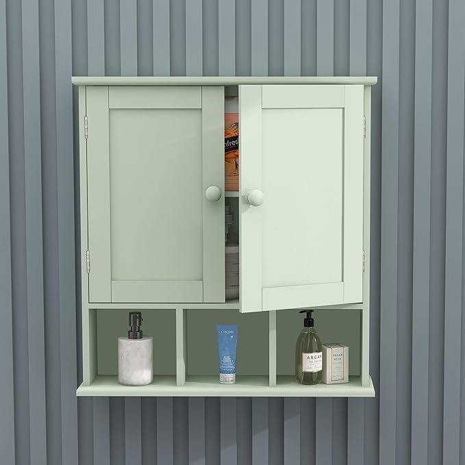 TaoHFE Green Bathroom Cabinet,Bathroom Wall Cabinet with 2 Door Adjustable Shelves,Over The Toilet Storage Cabinet,Green Bath