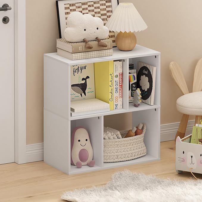Furinno DALY Book Shelf, 4-Cube Bookshelf, Cube Storage Organizer Bookcase with Irregular Compartments, 11.7 x 23.6 x 24.7, f