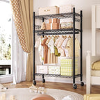 Heavy Duty Clothes Rack Rolling Garment Rack,3 Tier Adjustable Wire Shelving Clothing Racks for Hanging Clothes with Hanger R