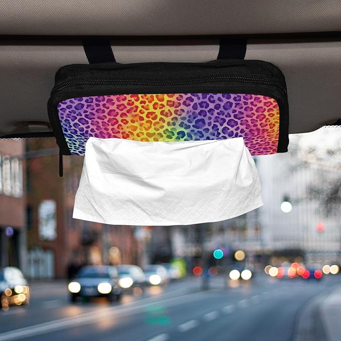 Car Tissue Holder Car Visor Organizer Tissue Box Holder for Car Sun Visor Organizer with Car Vehicle Accessories Essentials Interior for Women Men Purple Leopard Print