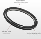 Nappa Leather car Steering Wheel Cover,Carbon Fiber Sports car Interior Non-Slip Ultrathin 15 inches Universal (Black)