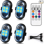 Upgraded 4-lamp high-Brightness 4-Group Wireless LED Warning Strobe Lights |8 Colors, Waterproof Lights with Remote Control| Wireless led Strobe Lights for Cars, Motorcycles, Bicycles and Drones (4)