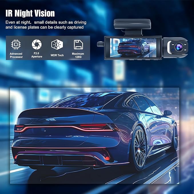 1080P Dash Camera Front and Inside,Dashcams for Cars with IR Night Vision Loop Recording G-Sensor 24Hr Parking (1080 P Front 
