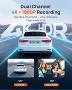 70mai 4K Dash Cam Front and Interior, 4K HDR Dash Camera with F1.55 Aperture, Wi-Fi 6, 24H Parking Surveillance, GPS, Loop Re