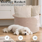 90L Large Blanket Basket,21.7"L x 21.7"W x 13.8"H Rope Woven Baskets with Handles,Brown Storage Bins,Laundry Basket Perfect f