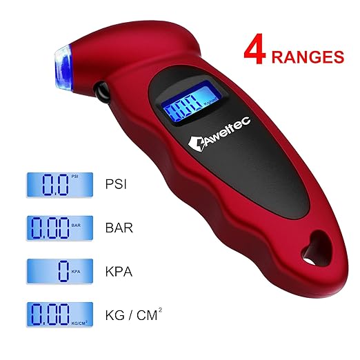 Digital Tire Pressure Gauge 2 Pack,Accurate Air Tire Gauge with Backlit LCD and Non-Slip Grip,Max 150 PSI, 4 Units Settings for Car Truck Motorcycle Bicycle,Red