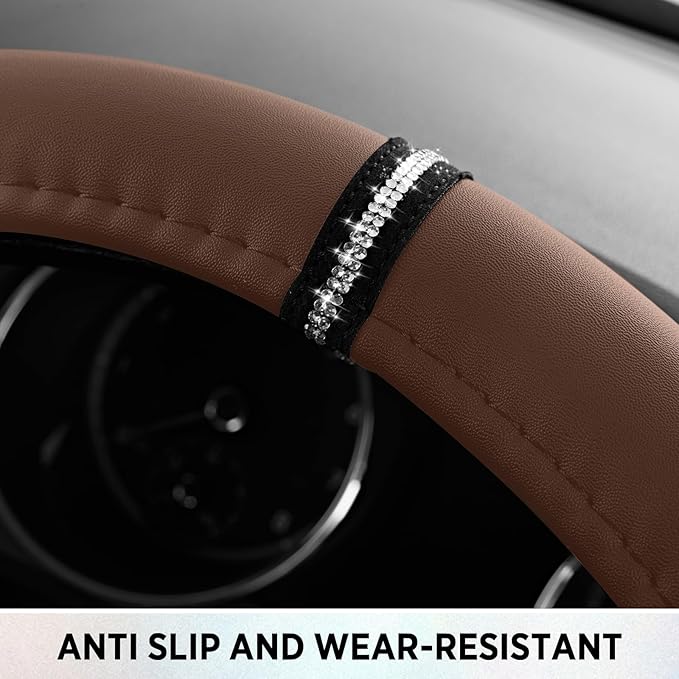 Road Comforts Leopard Steering Wheel Cover for Women, Cute Anti-Slip Microfiber Leather, Fits D Shape Flat Bottom Steering Wh