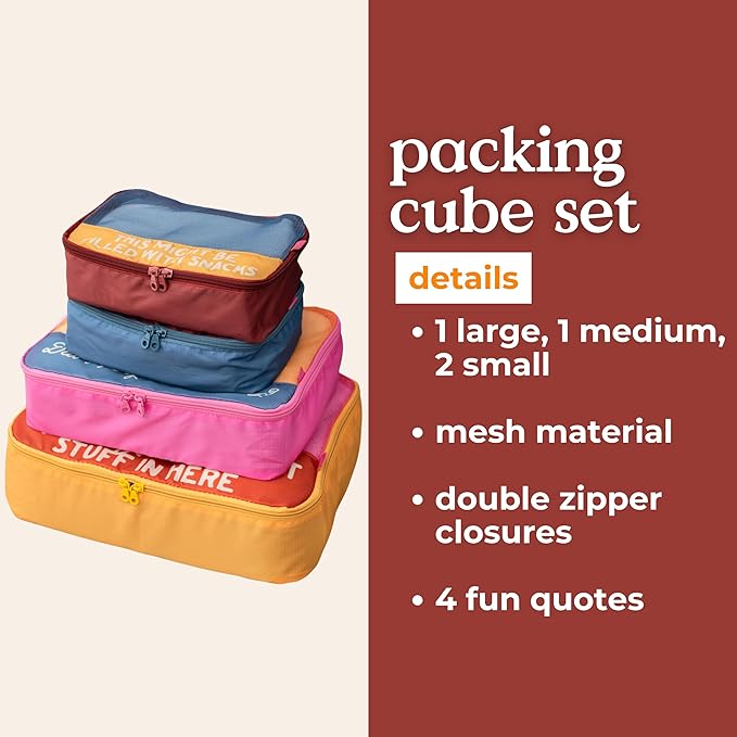 ban.do Getaway Polyester and Mesh Packing Cube Set, Includes 4 Foldable Luggage Organizers in Various Sizes (Really Important