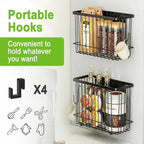 Funvalley Surperfect Magnetic Wire Mesh Storage Baskets, Black Steel Wall Mount Organizers, 2-Pack Large and Medium, Modern I