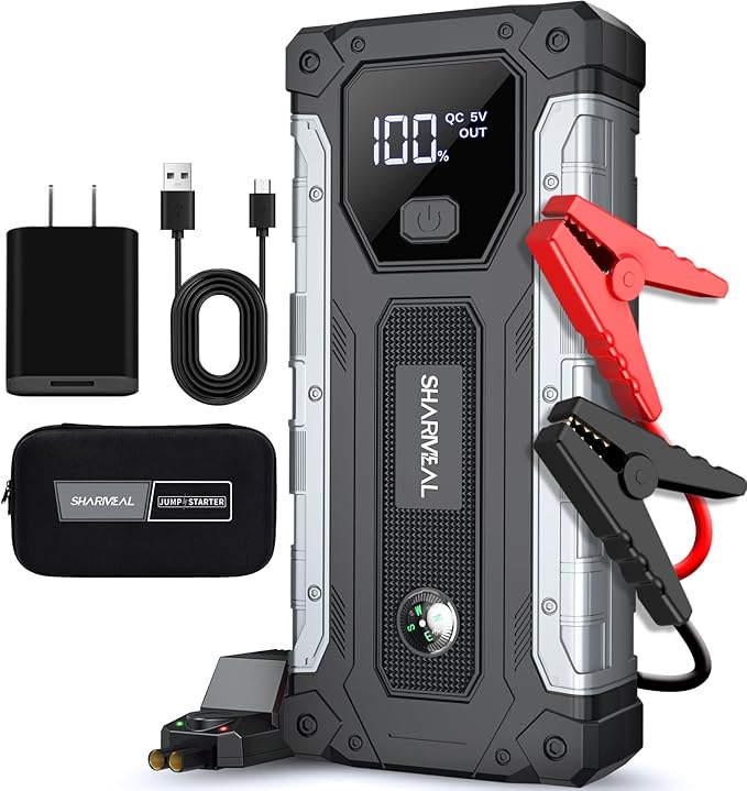 Sharmeal Car Battery Jump Starter 6000A, Jump Starter Battery Pack for All Gas and 10.0L Diesel, 12V Portable Jump Box with