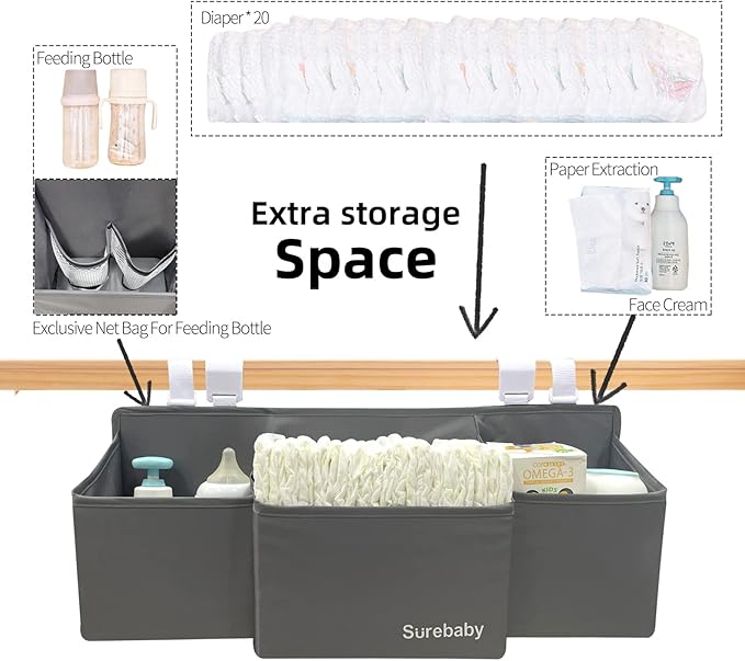 Hanging Baby Diaper Caddy, 3-in-1 Diaper Caddy Organizer Holder For Baby Crib, Nursery Organization Diaper Stacker Storage Fo