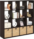 Furinno Cubicle Book Shelf, 16-Cube Bookshelf, Extra Thick Frame Reversible Bookcase with Open Back, 14.6" x 58" x 58", for L