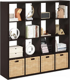 Furinno Cubicle Book Shelf, 16-Cube Bookshelf, Extra Thick Frame Reversible Bookcase with Open Back, 14.6" x 58" x 58", for L