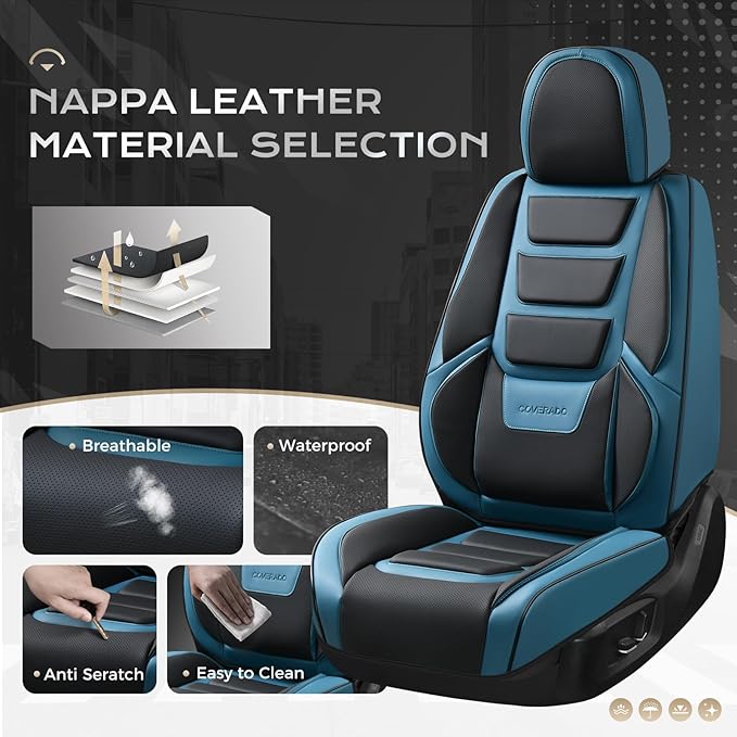 Coverado Car Seat Covers Full Set, Seat Covers for Cars, Front Seat Covers and Back Seat Cover Waterproof Leather Automotive 