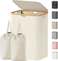 Lifewit 150L Laundry Basket with Lid, Clothes Hampers for Laundry with Bamboo Handles and 2 Removable Bag, Large Foldable Lau