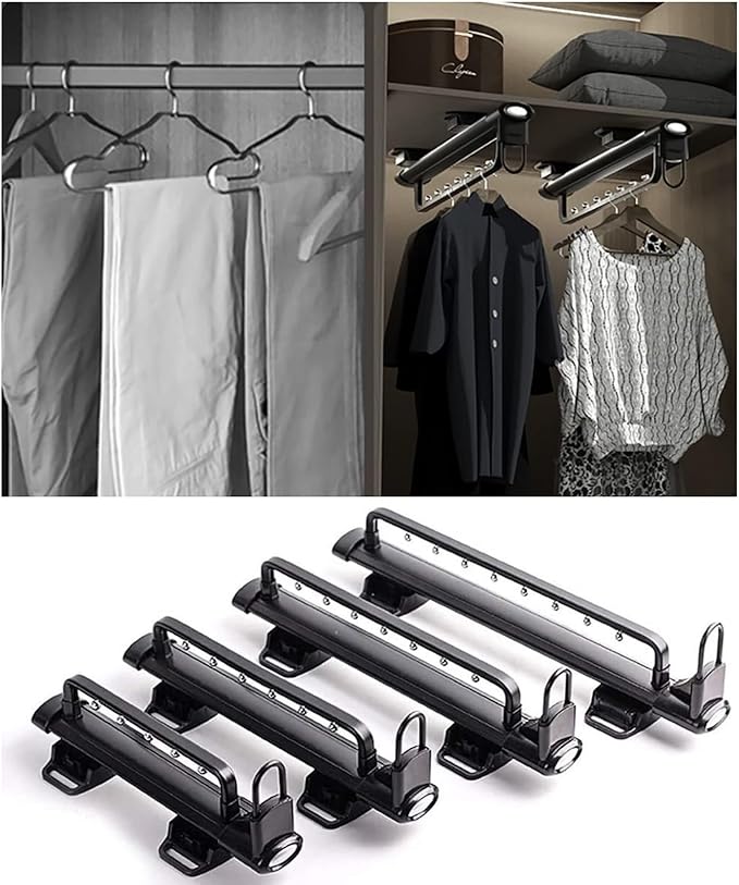 Pull Out Clothes Rail Extendable Pull Out Closet Rod - Wardrobe Pull-Out Trousers Rack, Adjustable 25-46 Cm Clothes Rail Ward