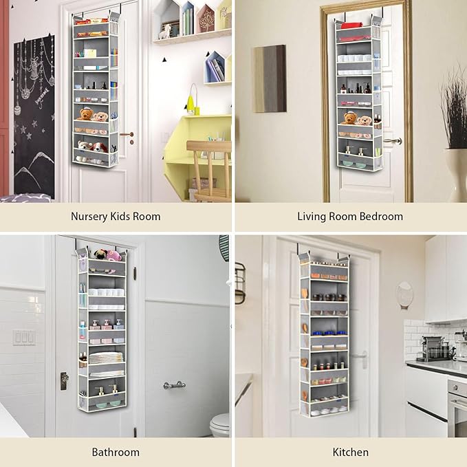 Over The Door Organizer 5-Shelves and 10 Side Pockets, Over The Door Storage for Bathroom Bedroom Nursery, Hanging Door Organ