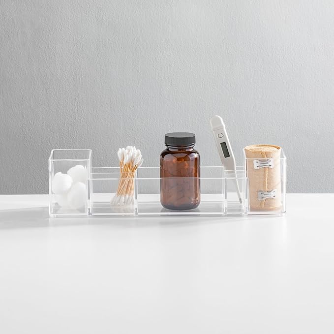 mDesign Plastic Bathroom Medicine Cabinet Organizer with Handles - Divided Vanity Storage Holder/Container for Cotton Swabs, 