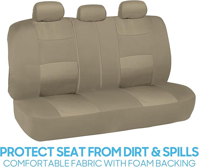 BDK OS-309-AB Tan Trim Black Car Seat Covers Full 9 Piece Set, Sleek & Stylish, Split Option Bench 5 Headrests Front & Rear B