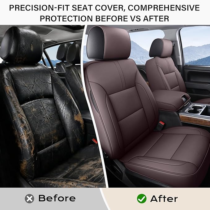 Coverado Chevy Silverado Seat Covers, Faux Leather Seat Covers Fit for Chevy Silverado GMC Sierra 2007-2026 1500, 2015-2026 2