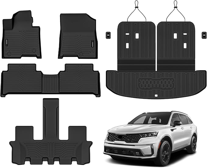 AUXKO All Weather Floor Mats Cargo Mat Rear Back Seat Protector Fits for Kia Sorento Gasoline 2021-2025 2026 TPE Liner Sorento Gasoline Accessoires Odorless Anti-Slip Black