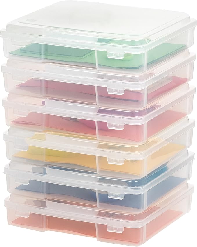 IRIS USA Board Game Storage Craft Organizer Box with Snap-Tight Latch Lid, 6-Pack Portable Plastic Case Bin for Puzzles, Maga