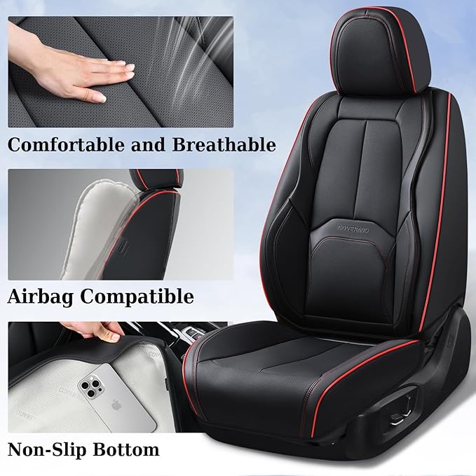 Coverado Seat Covers, Car Seat Covers Front Seats, Nappa Leather Seat Covers for Cars, Waterproof Car Seat Protector with Lum