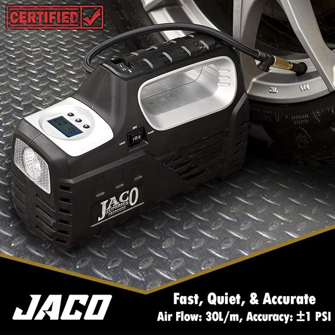 JACO SmartPro 2.0 AC/DC Digital Tire Inflator Pump - Automatic Portable Air Compressor (12V DC, 110-120V AC)