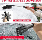 Ice Scraper and Snow Brush for Car, Lightweight 7" Brush Head & 33.5" Extendable Handle for Quick Windshield and Window Cleaning on SUV, Truck, Auto (Blue)