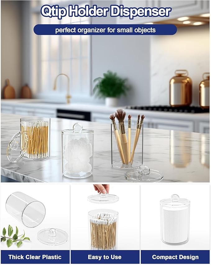 Bathroom Counter Organizer and Storage with 2 Pack Qtip Holder Dispenser, 7 Slots Detachable Toothbrush Holders for Bathrooms