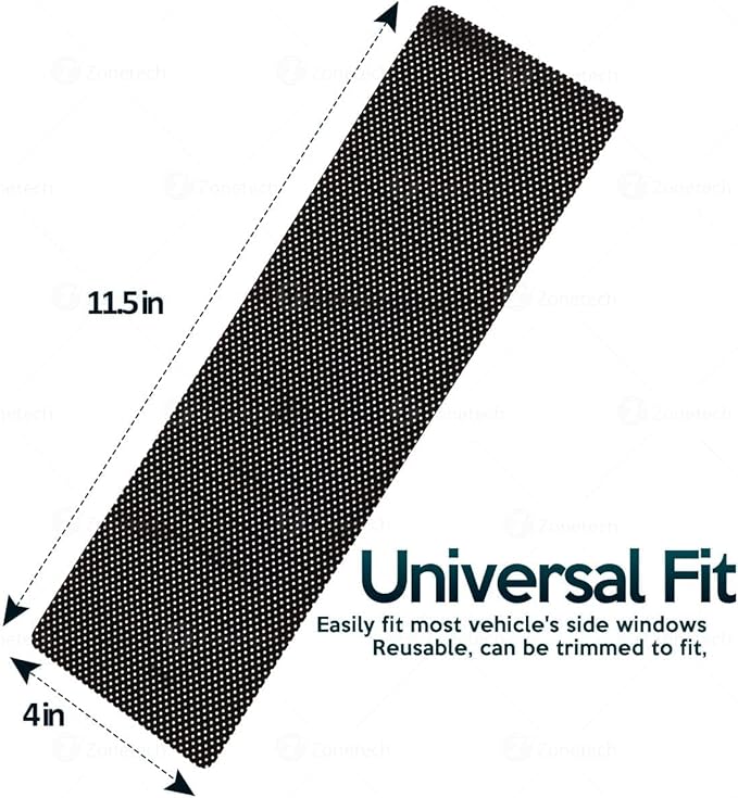 ZONETECH Cling Glare Reducer Sun Shade Side Window Sunshades Car Curtains UV Rays Visor Protection Universal Fit Protects from Sun- for All Year Round Use. Perfect for Road Trips (4 Pack)
